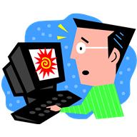 man using computer cartoon